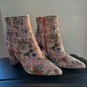 Betsey Johnson Cady Embellished Booties in Pink Floral. Worn Once. Size 8